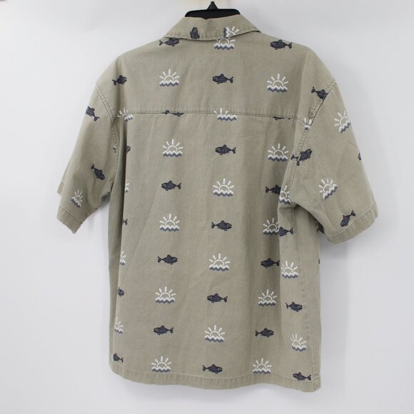 Vintage True Grit shirt Mens medium Short Sleeve Camp corded Sunrise Fish Print - Picture 9 of 12